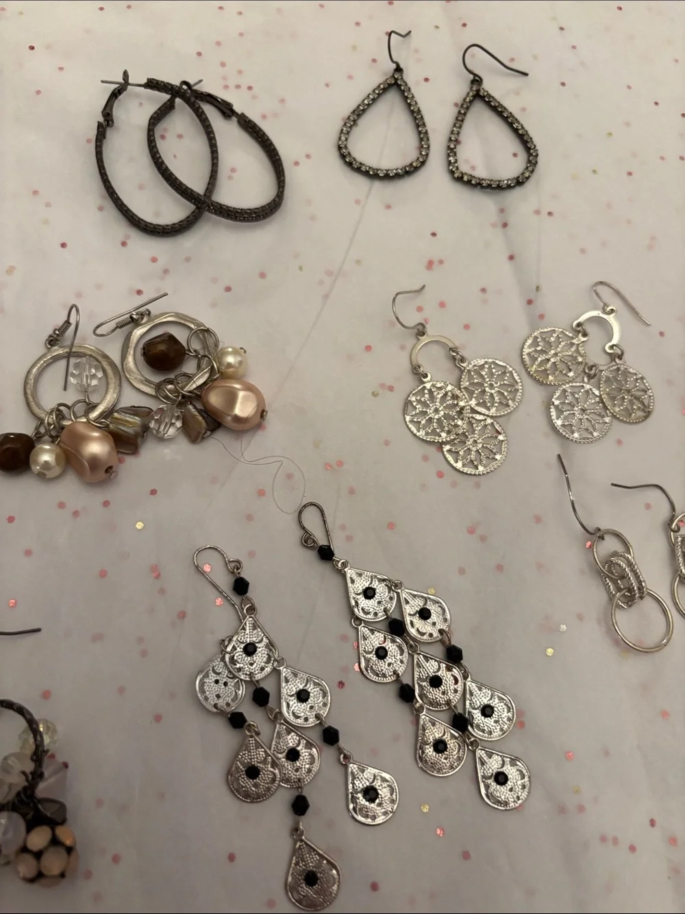 Mixed Women's Drop & Hoop Earrings Set in Silver, Black, Blue‎ and Rose Gold